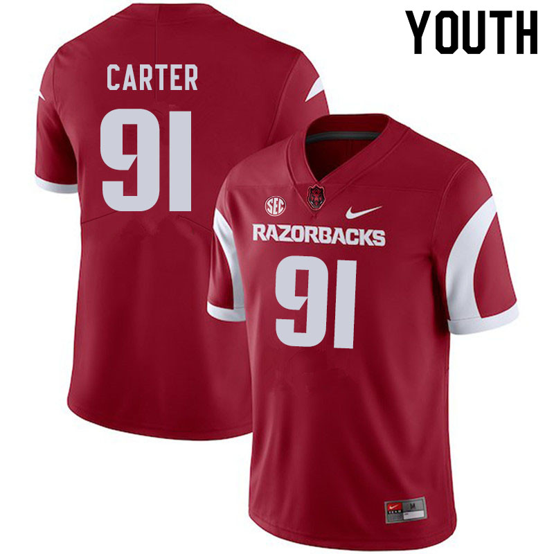 Youth #91 Taurean Carter Arkansas Razorbacks College Football Jerseys Sale-Cardinal